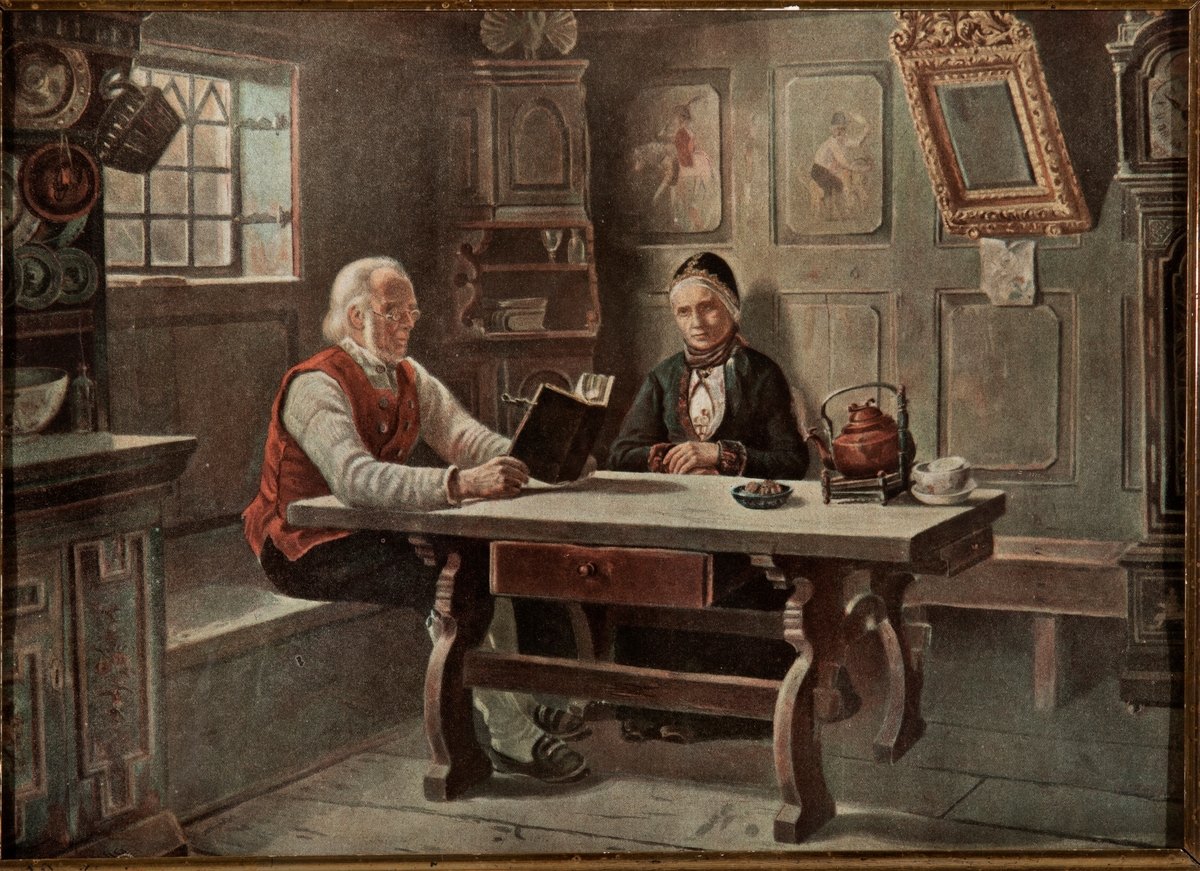Reproduksjon, print av ´De ensomme gamle (Husandakt) av Adolph Tidemand