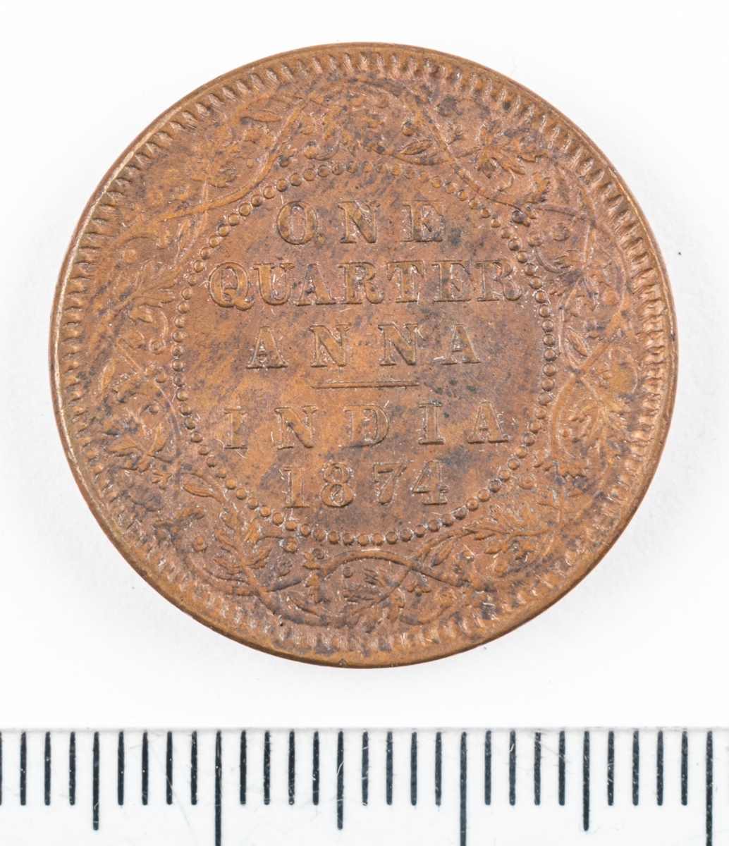 Mynt Indien 1874, 1/4 Anna.