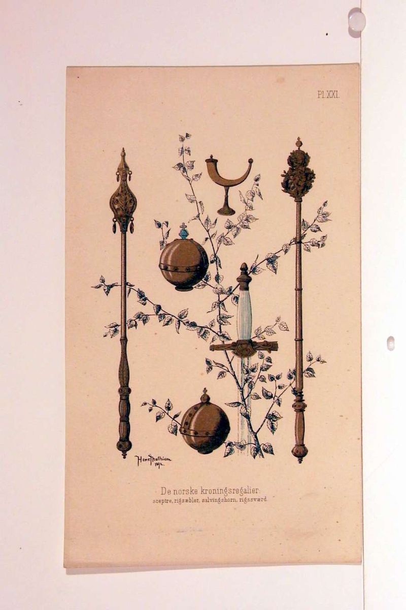 De norske kronregaliene: septre, riksepler, salvingshorn, rikssverd