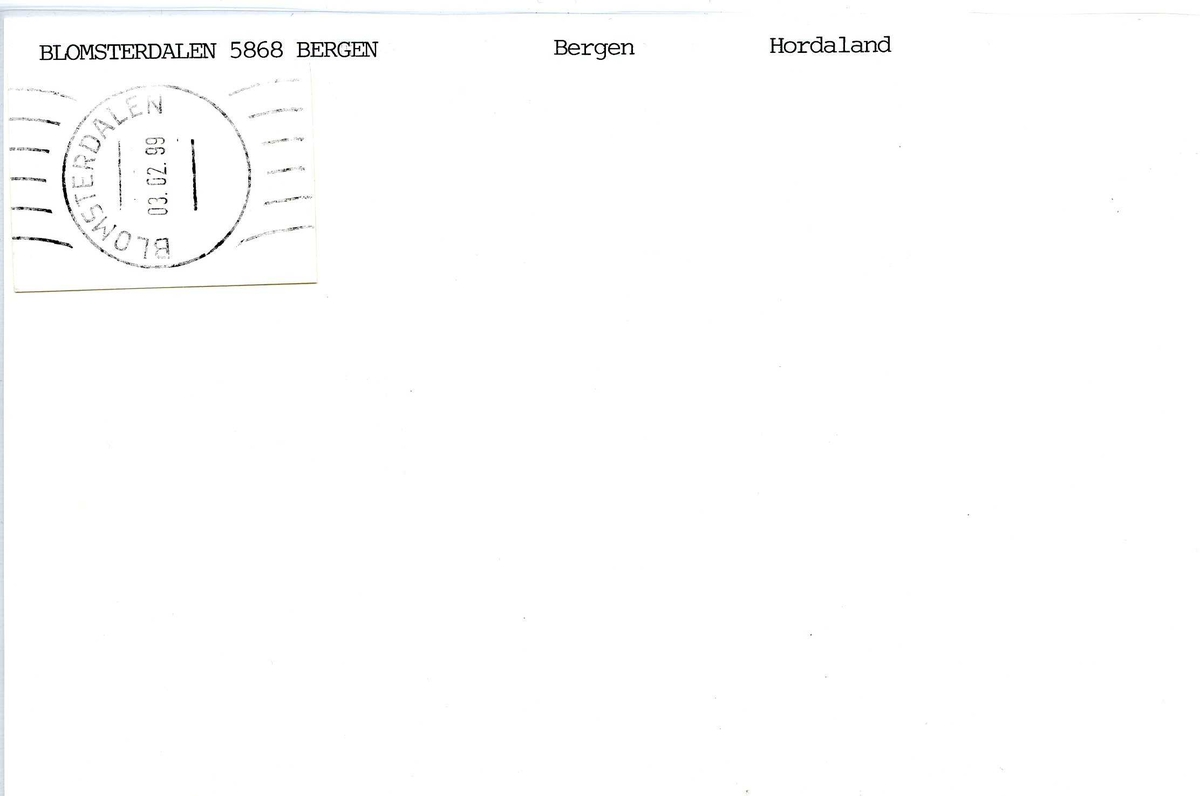 Stempelkatalog, 5065 Blomsterdalen,. Bergen, Fana, Hordaland