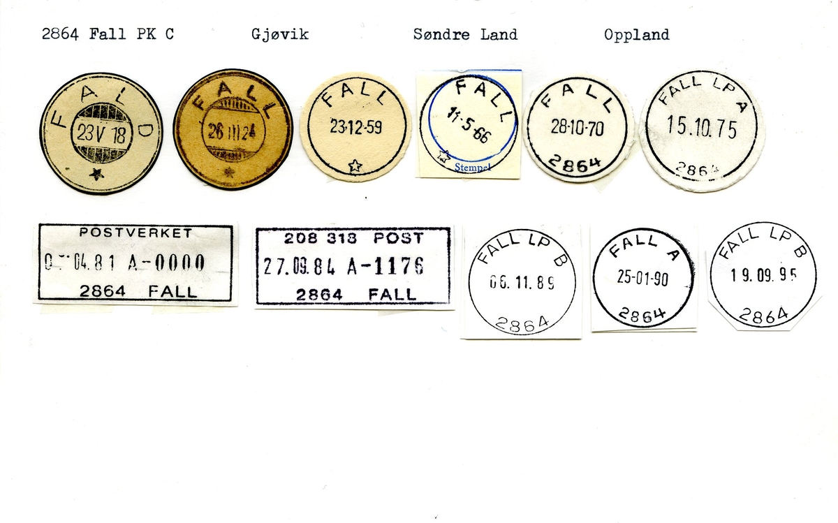 Stempelkatalog, 2864 Fall (Fald), Gjøvik, Søndre Land, Oppland