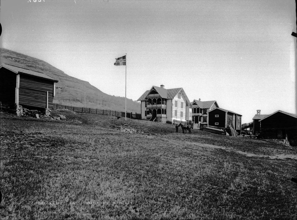 Sør-Fron 29.05.1904. Alme Sanatorium, bolighus, uthus, flagg