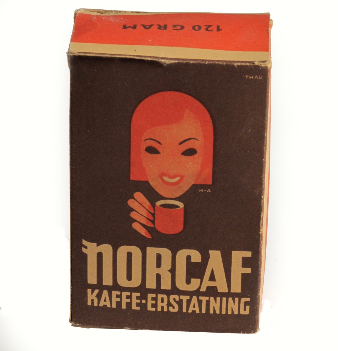 Kvinne med kaffekopp, tegnet med flater i fargetrykk. Signert.