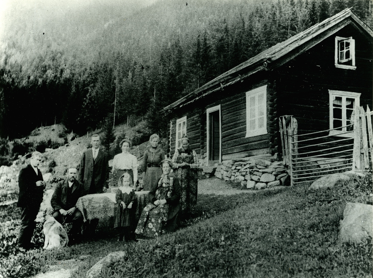 Gruppe,bunad,bolighus.
Familiebilde frå Jallen.