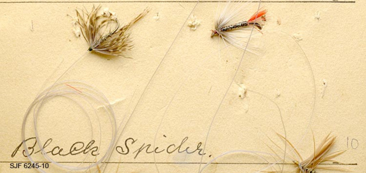 Gruppa består av to våtfluer, oppført som Black Spider i flueboka, men representerer andre mønstre:

Ei flue (March Brown?) med brunspraglet fronthackle, softhackle og brun dubbet og ribbet kropp. Hale av brune fjærfibre. 

Ei flue med lyst hackle, sølvtinselkropp og hale av røde fjærfibre. 

