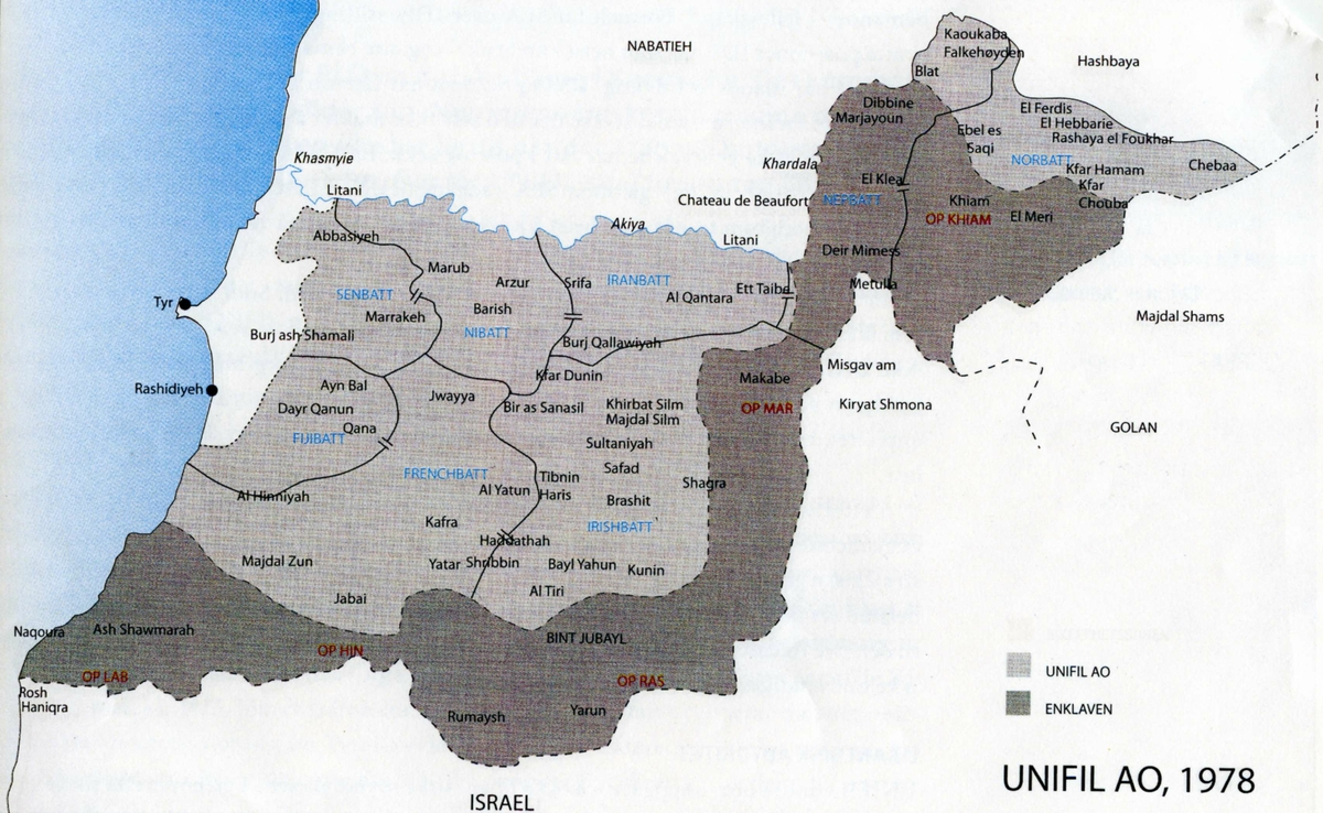 UNIFIL AO (Area of Operations. Kart over AO 1978.