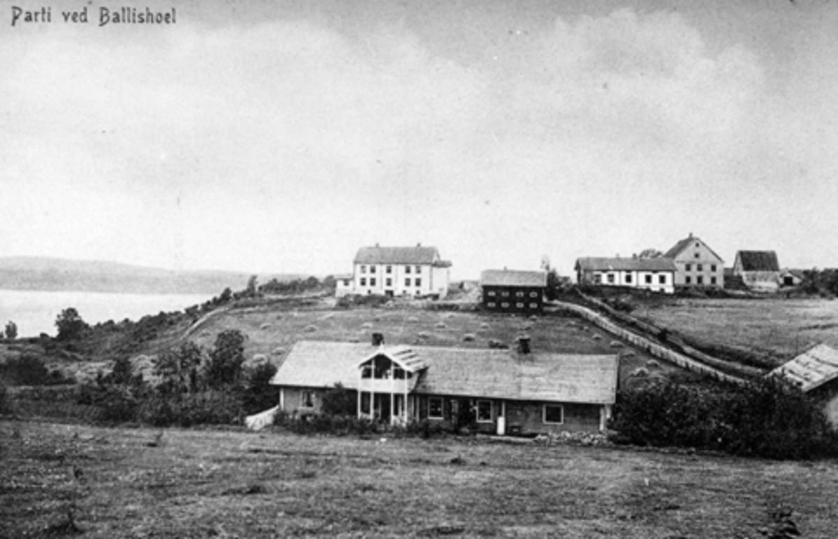 Baldishol vestre og østre med gamle Nes Meieri i forgrunn. Ca. 1905.