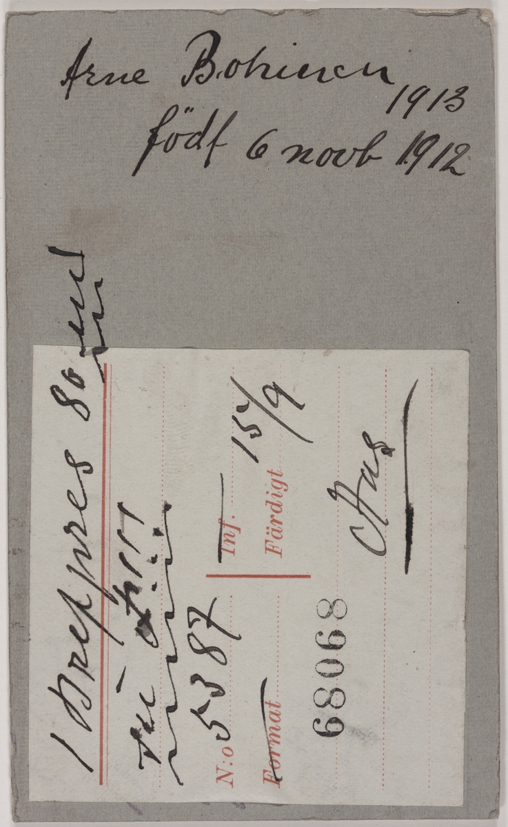 Visittkortfotografi.Arne Bohinen, 1913