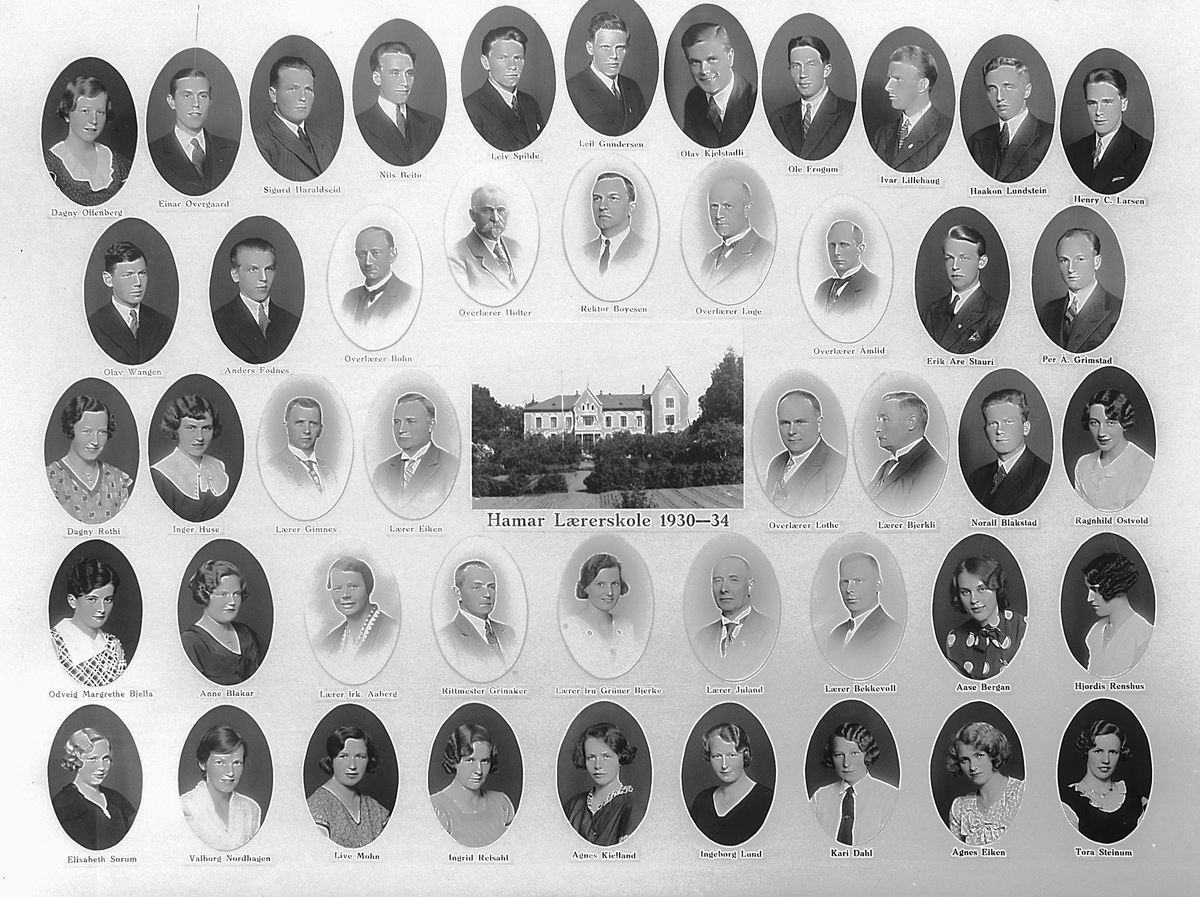 HAMAR LÆRERSKOLE. SAMMENMONTERT GRUPPEFOTO, MONTASJE. 