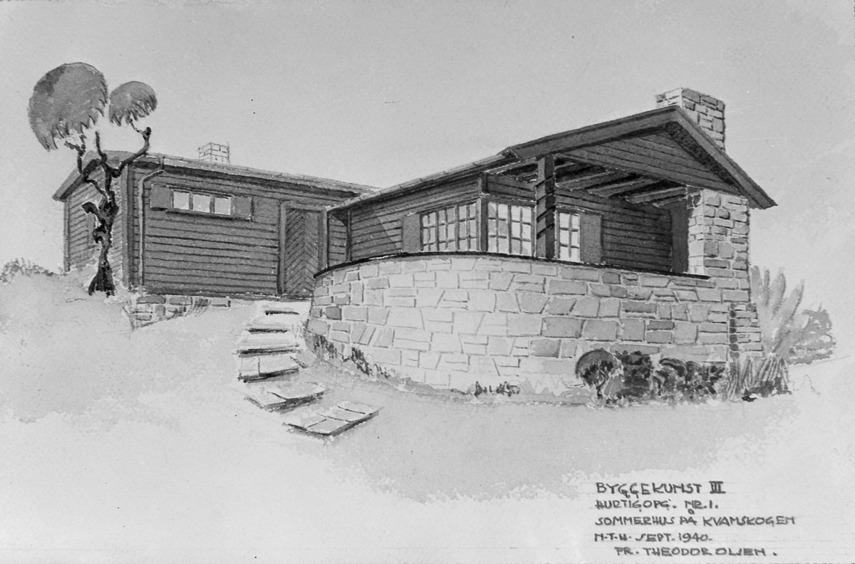 Sommerhus på Kvamskogen tegnet av arkitekt Fr. Theodor Olsen