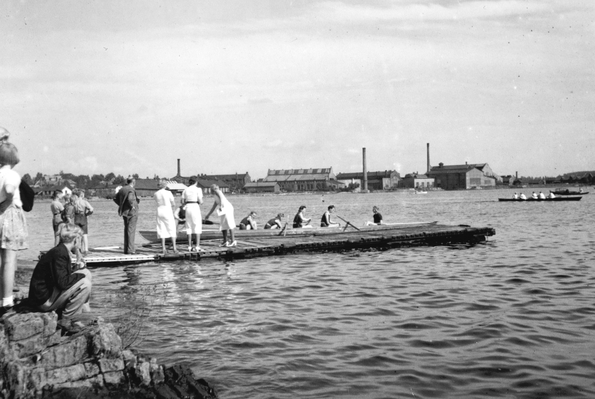 Hamar, Tjuvholmen, Vesle-Mjøsa, Hamar roklubb, roere, 13. august 1939, 