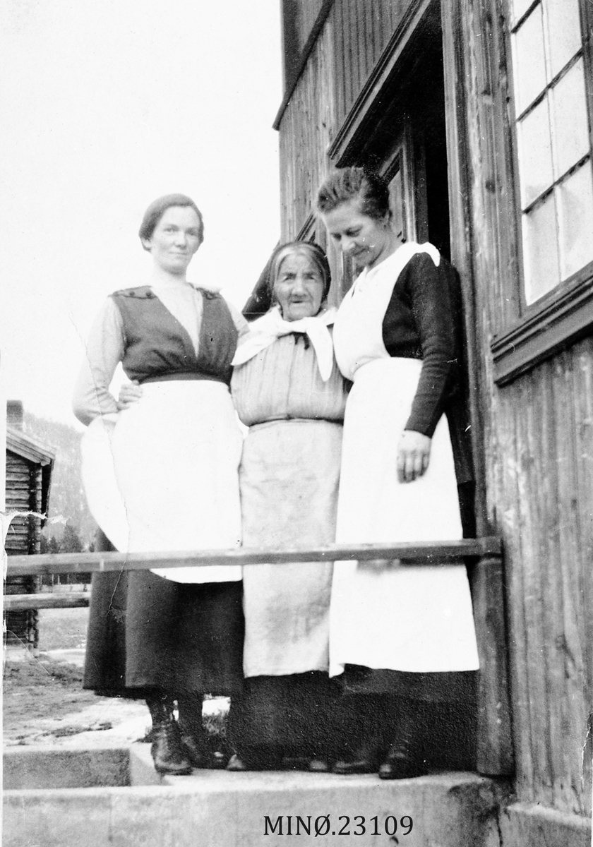 Portrett av 3 kvinner, busatt på Gamleheimen, Alvdal. 