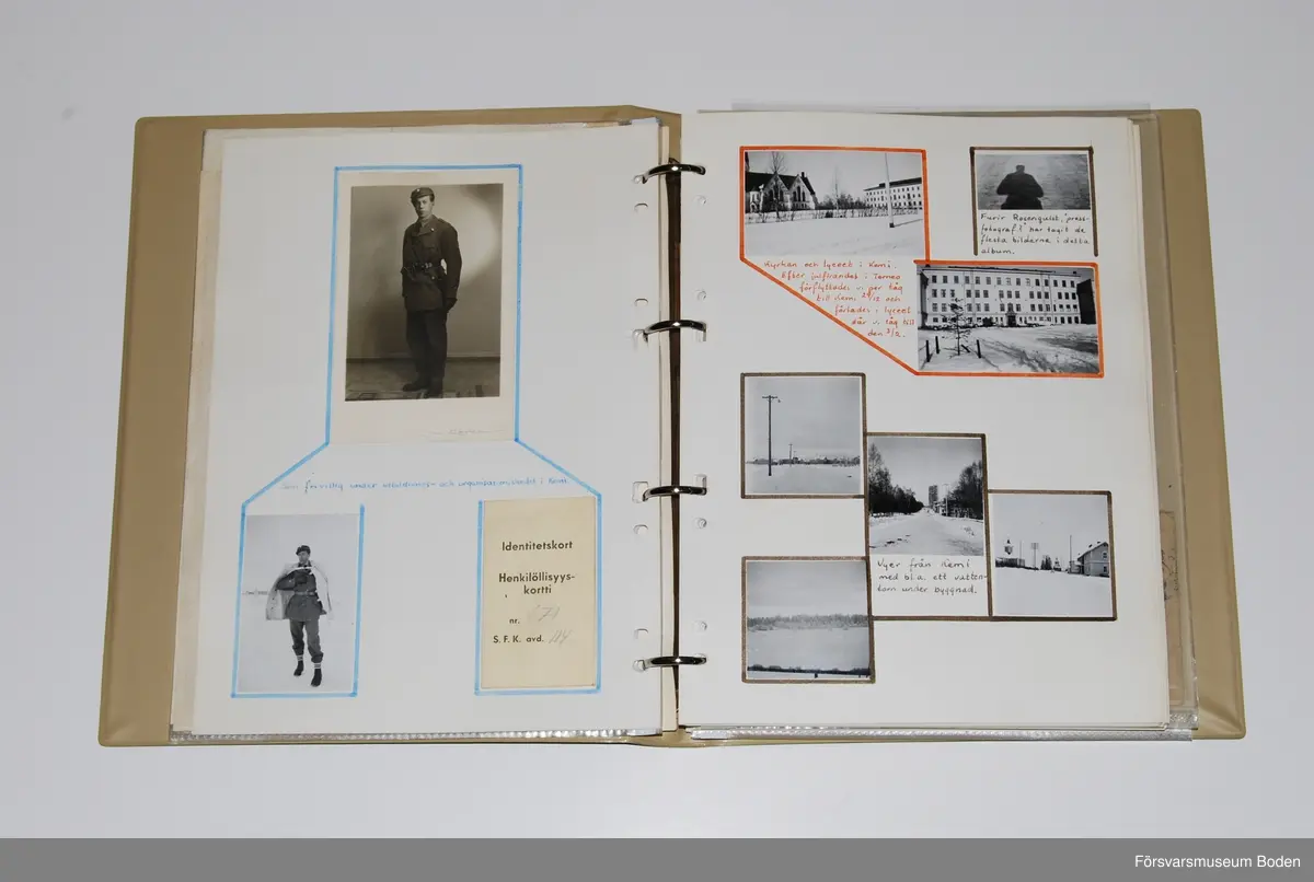 Album innehållande fotografier med utförliga texter, tjänstgöringsintyg, ryska brev (översatta) och liknande sammanställda av Karl Lindskog. Författaren tjänstgjorde vid Märkäjärvi och enligt honom kan albumet ses som ett komplement till kamraten Ragnar E. Naess bok "Marschen till Märkäjärvi" (1940). Fotografierna är i de flesta fallen tagna av furir Rosenquist enligt kommentar i albumet. På slutet finns en redogörelse för en beredskapsplacering i Värmland efter hemkomsten från Finland.