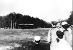 Karlsborg 1913. Nieuport IVG, det första flygplanet som landade i Karlsborg på Heden (Lusharpan). Planet flögs av löjtnant Gösta von Porat.