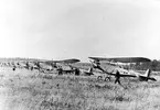 Karlsborg 1936. Startklara Fokkrar på Karlsborgsfältet.