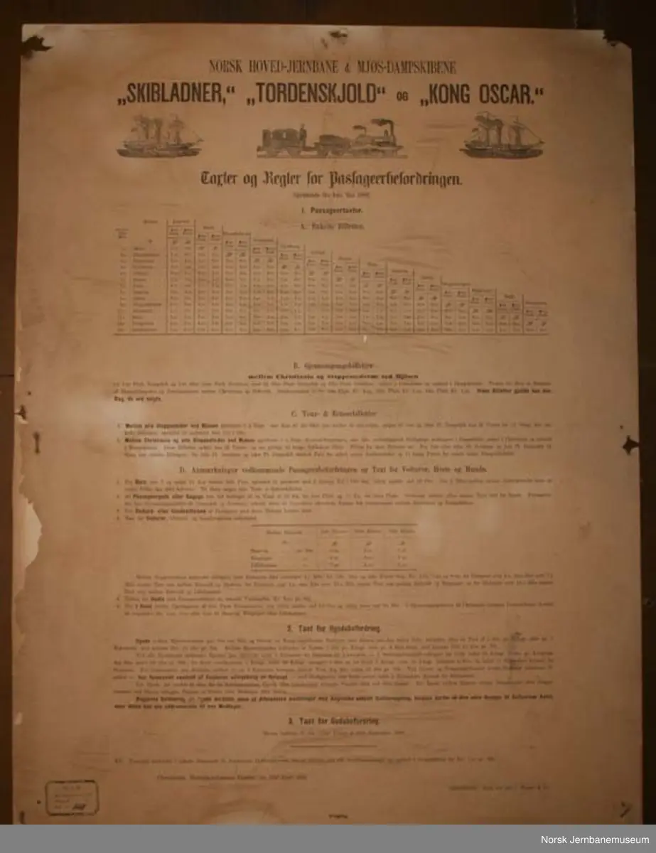 Takster og regler for befordring av gods etc. på Mjøs-Dampskipene - 1882