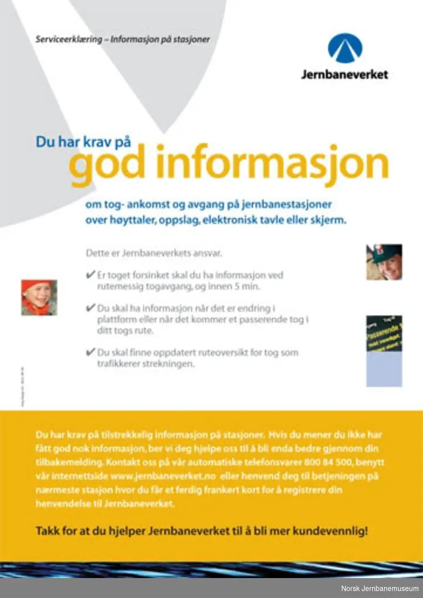 Plakat : Jernbaneverket Serviceerklæring : Du har krav på god informasjon ....