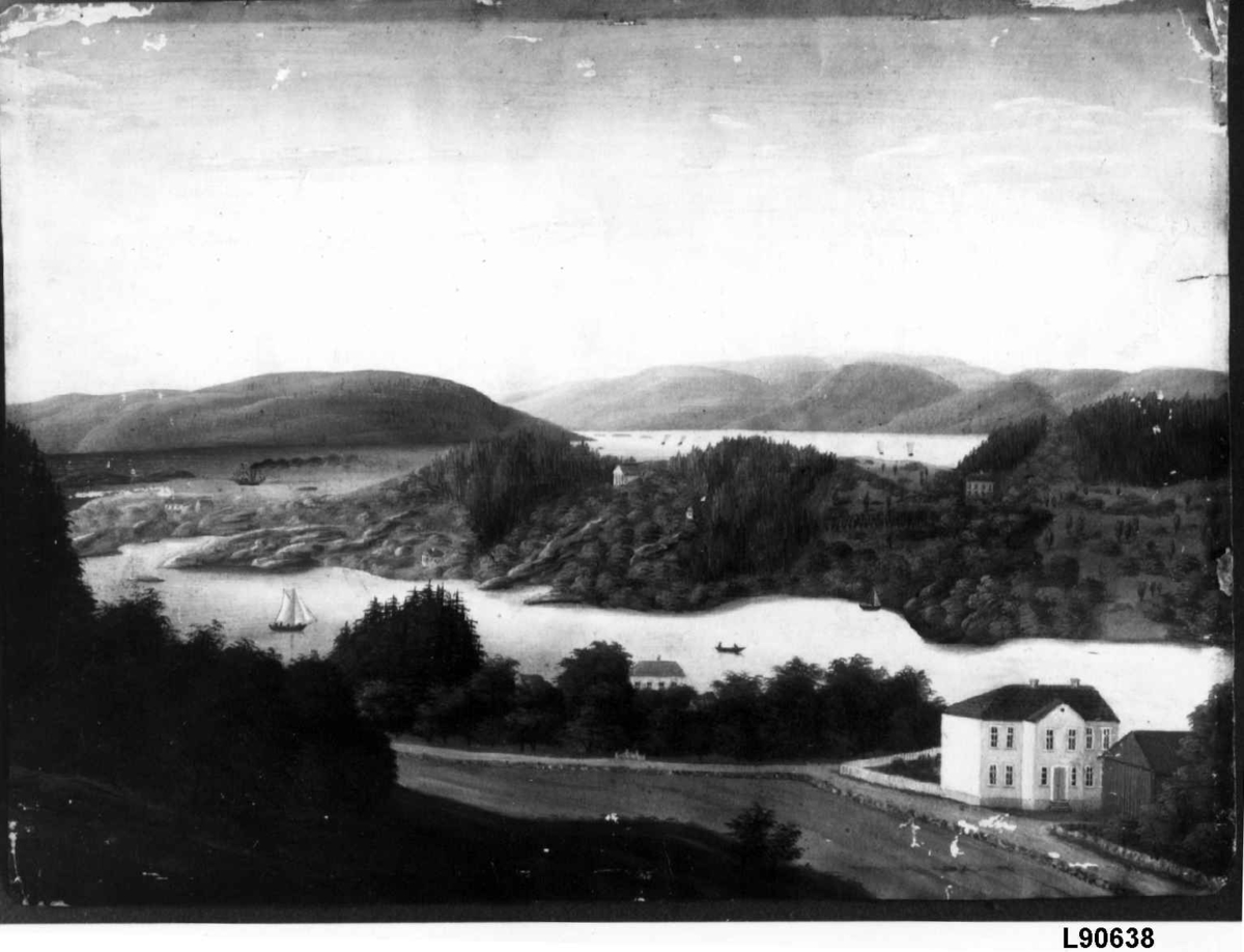Bylandskap. Utsikt mot Schafteløkken, Frognerkilen og Bygdøy i Oslo.