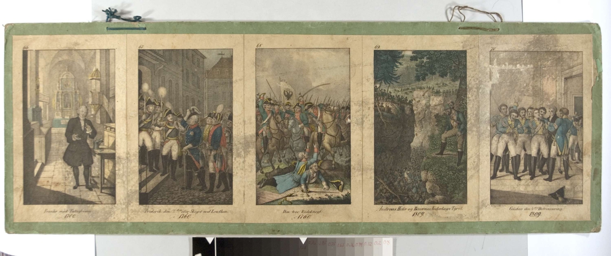Veggplansje med historiske og bibelske motiver.