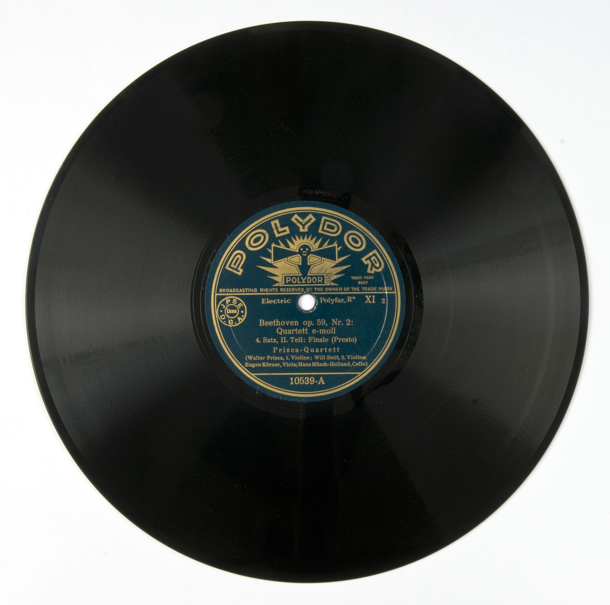 6 stk 78-plater med musikk av Beethoven.
A: Beethoven op.59, Nr 2: Quartett e-moll, 4.sats II del: Finale (presto).
 Beethoven op 18, Nf 6: Scherzo a. d. Quartett B-dur
B: Beethoven op 59,  Nr.2: Quartett e-moll, 2. sats, I del: Adagio
 Beethoven op 59,  Nr.2: Quartett e-moll,1.sats, III del: Allegro
C: Beethoven op 59,  Nr.2: Quartett e-moll, 2 sats, II del: Adagio
Beethoven op 59,  Nr.2: Quartett e-moll, 2 sats, III del: Adagio
D: Beethoven op 59,  Nr.2: Quartett e-moll,3. sats I del: Allergretto
Beethoven op 59,  Nr.2: Quartett e-moll, 2.sats, IV del: Adagio
E: Beethoven op 59,  Nr.2: Quartett e-moll, 4. sats I del: Finale (presto)
Beethoven op 59,  Nr.2: Quartett e-moll, 3 sats, II del: Maggiore
F: Beethoven op 59,  Nr.2: Quartett e-moll, 1.sats, I del Allegro
Beethoven op 59,  Nr.2: Quartett e-moll, 1 sats, II del: Allegro