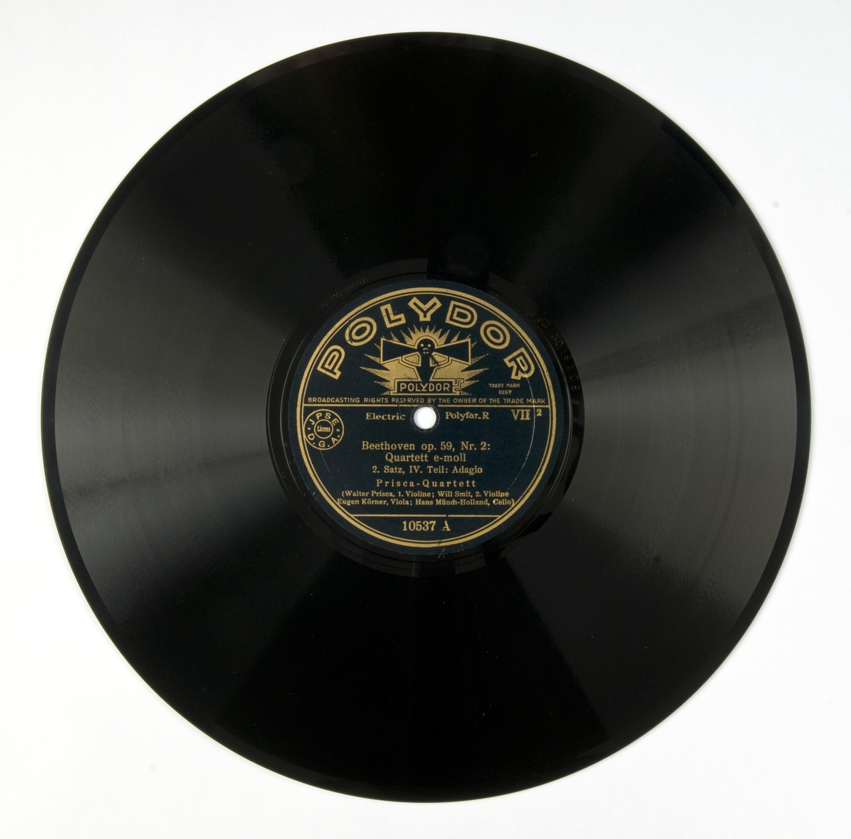 6 stk 78-plater med musikk av Beethoven.
A: Beethoven op.59, Nr 2: Quartett e-moll, 4.sats II del: Finale (presto).
 Beethoven op 18, Nf 6: Scherzo a. d. Quartett B-dur
B: Beethoven op 59,  Nr.2: Quartett e-moll, 2. sats, I del: Adagio
 Beethoven op 59,  Nr.2: Quartett e-moll,1.sats, III del: Allegro
C: Beethoven op 59,  Nr.2: Quartett e-moll, 2 sats, II del: Adagio
Beethoven op 59,  Nr.2: Quartett e-moll, 2 sats, III del: Adagio
D: Beethoven op 59,  Nr.2: Quartett e-moll,3. sats I del: Allergretto
Beethoven op 59,  Nr.2: Quartett e-moll, 2.sats, IV del: Adagio
E: Beethoven op 59,  Nr.2: Quartett e-moll, 4. sats I del: Finale (presto)
Beethoven op 59,  Nr.2: Quartett e-moll, 3 sats, II del: Maggiore
F: Beethoven op 59,  Nr.2: Quartett e-moll, 1.sats, I del Allegro
Beethoven op 59,  Nr.2: Quartett e-moll, 1 sats, II del: Allegro