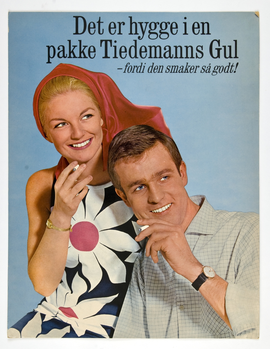 Reklameskilt for Tiedemanns Gul tobakk.