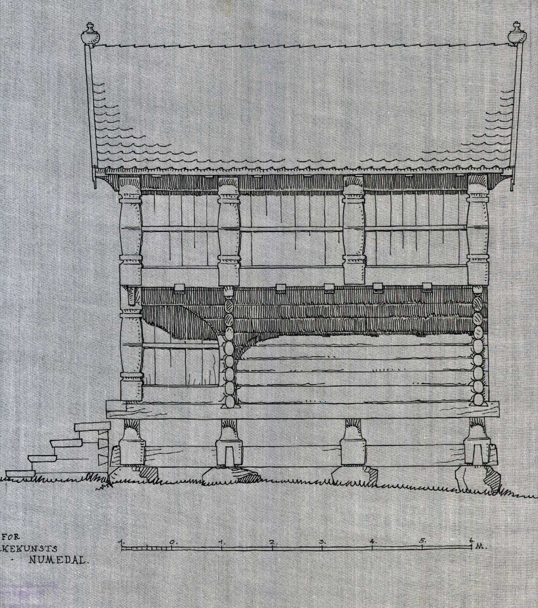 Erling Gjones tegning (1927) av loft fra Nordre Gjellerud, Flesberg, Buskerud.