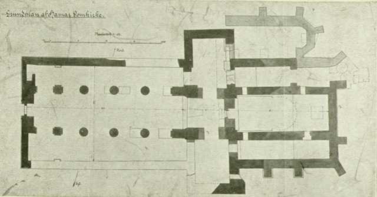 Tegning av grunnplan, Hamar Domkirke, Hedmark.