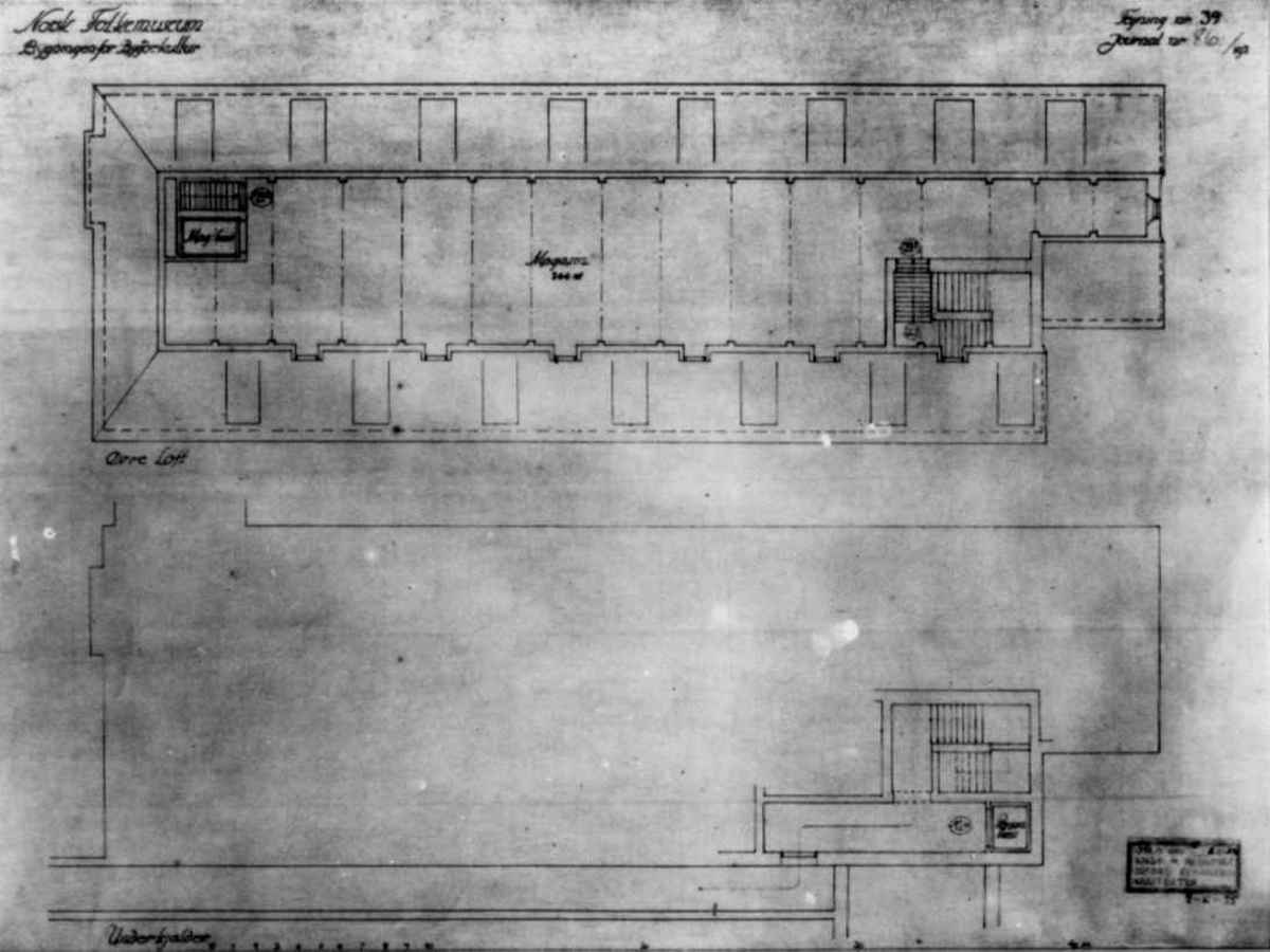 Plantegning, ca 1925, utført av arkitektene Bjerke og Eliassen. Systematisk samling.