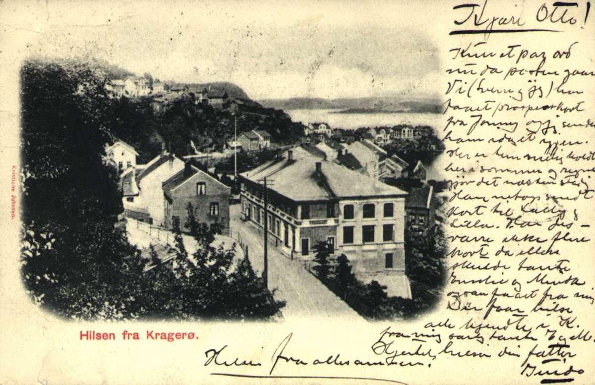 Postkort. Parti fra Kragerø. Stemplet 10.08.1902.