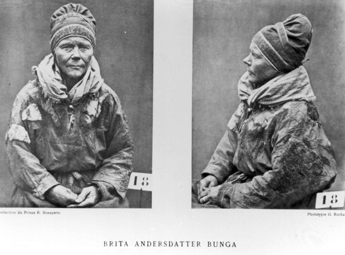 Roland Bonaparte sin samling. 
Portrett av Brita Andersdotter (Ponga)  Bunga. Inngår i Bonapartes sameportretter som nr. 18.
Bonaparte
