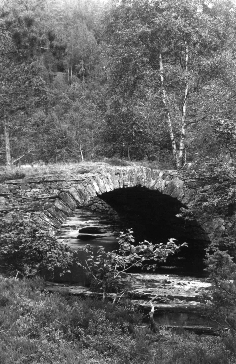 Voss 1939. Steinbro over bekk. Skog.