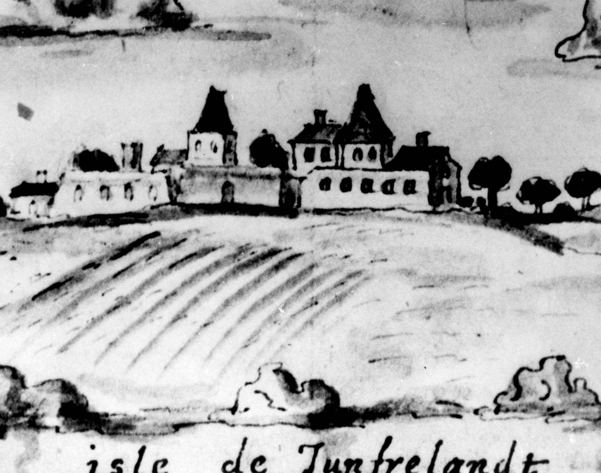 Jomfruland, Kragerø, Telemark, ca. 1685. Tegning, muligens av franskmannen grev Trocy.