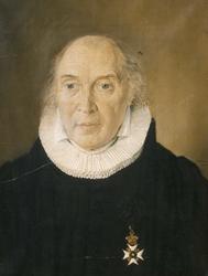 Interiør fra Røros kirke.Portrett maleri av presten Sven Asc