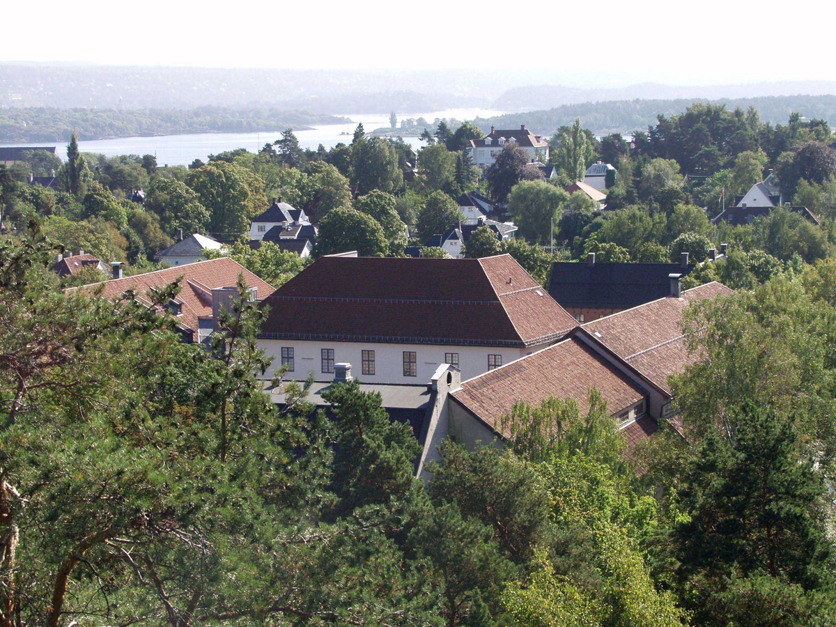 Utsikt fra toppen av stavkirken mot Hovedbygg, bygning.nummer 316.