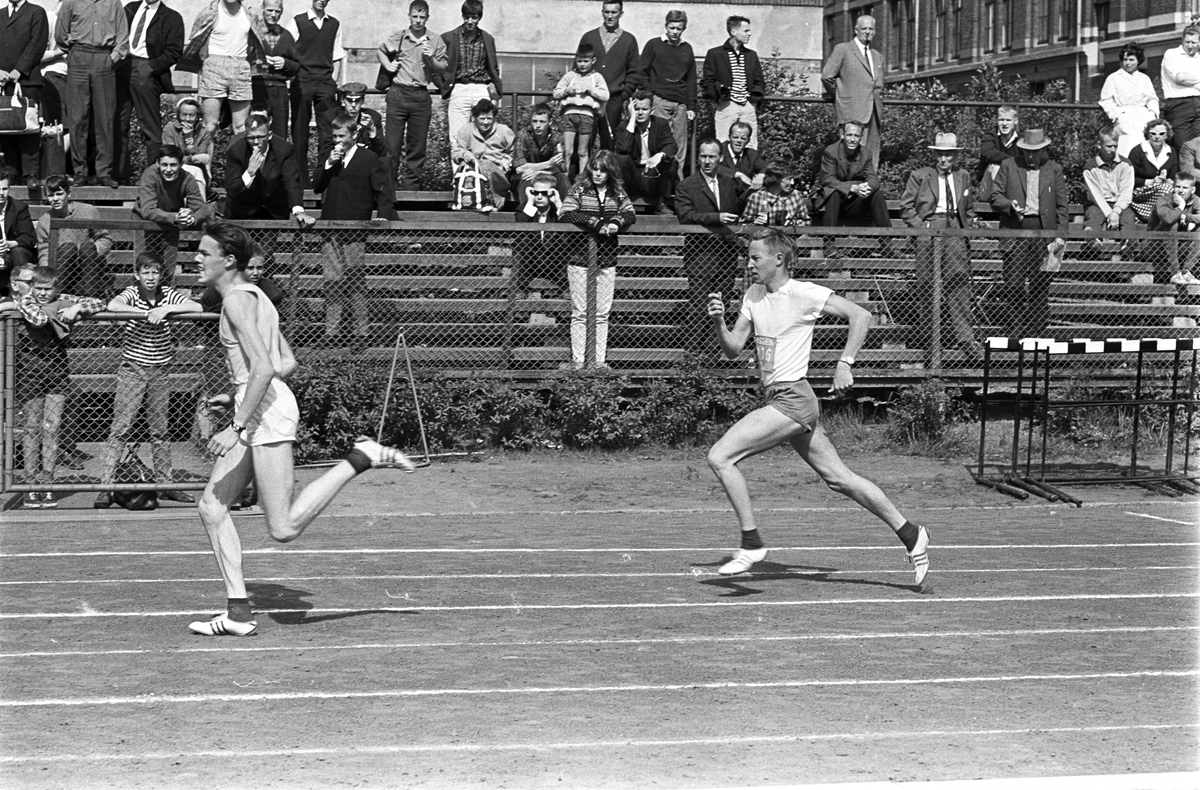 Serie. Friidrett på Frogner stadion, Oslo. Dagbladpokalen overrekkes. Fotografert 1964.