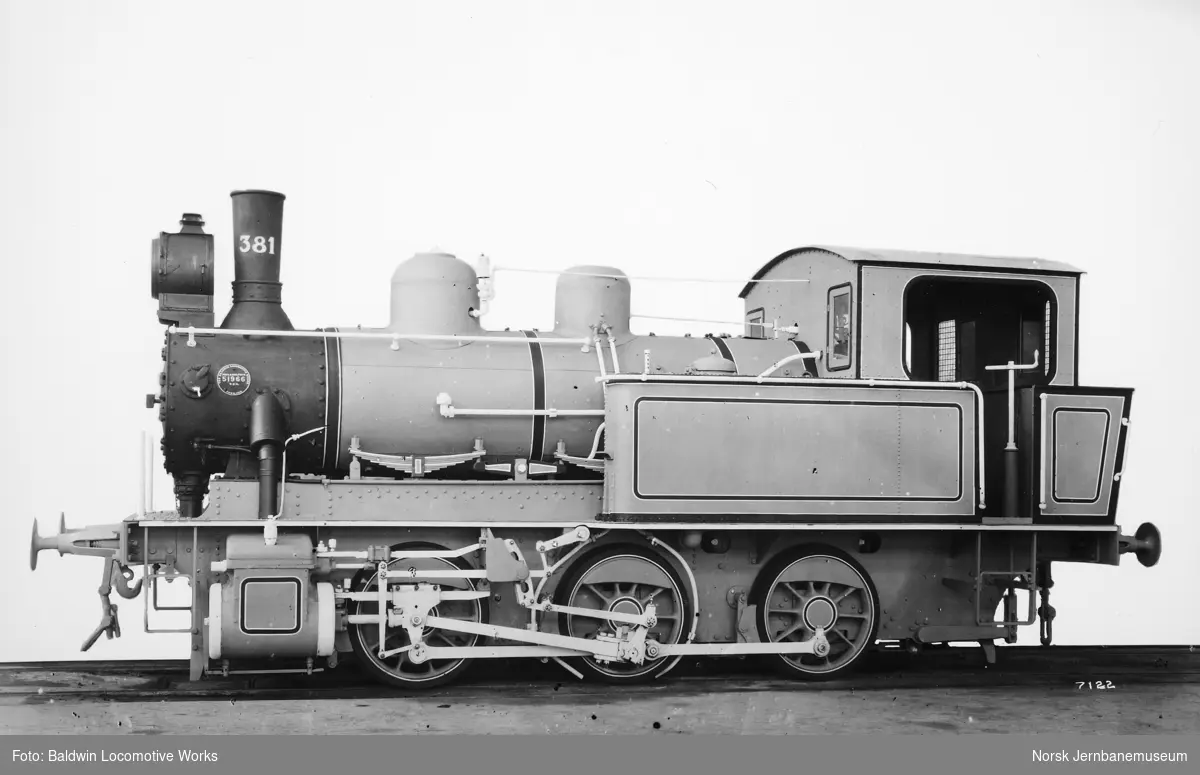 Leveransefoto av damplokomotiv type 25c nr. 381 fra Baldwin Locomotive Works