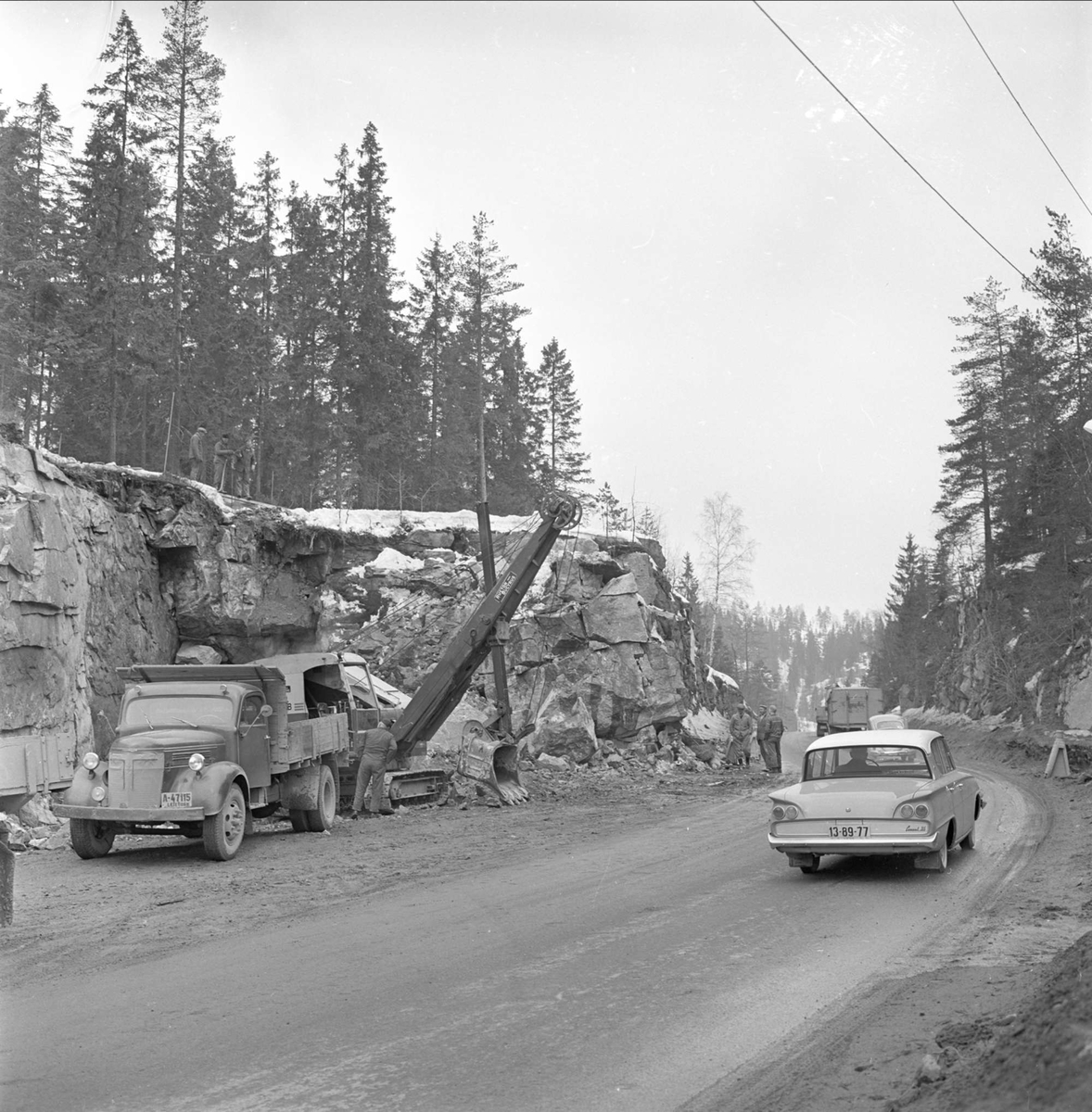 Gjelleråsen, veiutbygging ifb veiutvidelse, Gjelleråsen, Skedsmo 11.04.1962