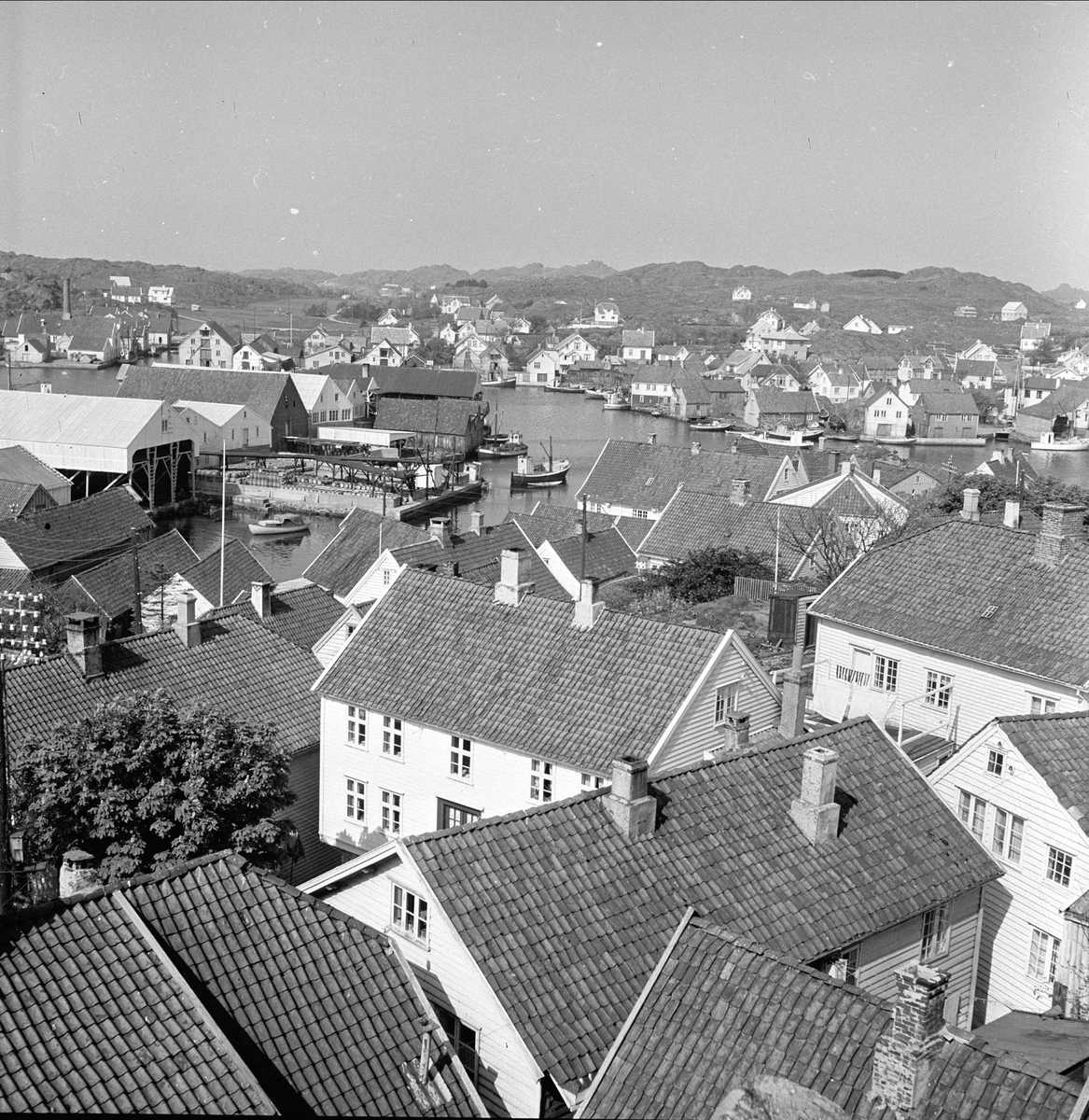 Skudeneshavn, Karmøy, Rogaland, 29.05.1954. Oversiktsbilde.