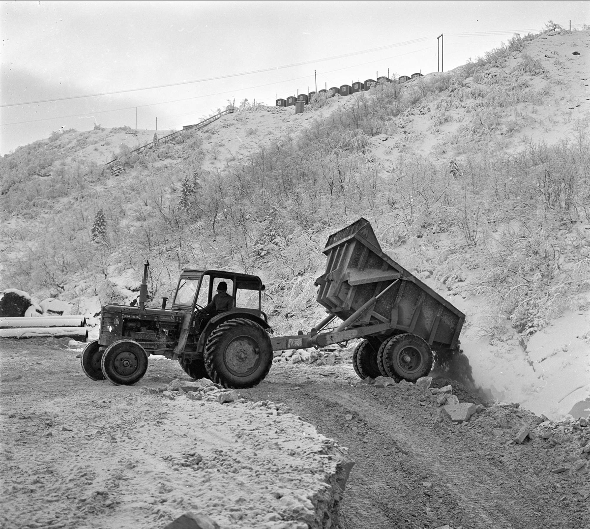 Imingdalen kraftanlegg, Nore og Uvdal, Buskerud, 15.12.1962. Anleggsarbeid.