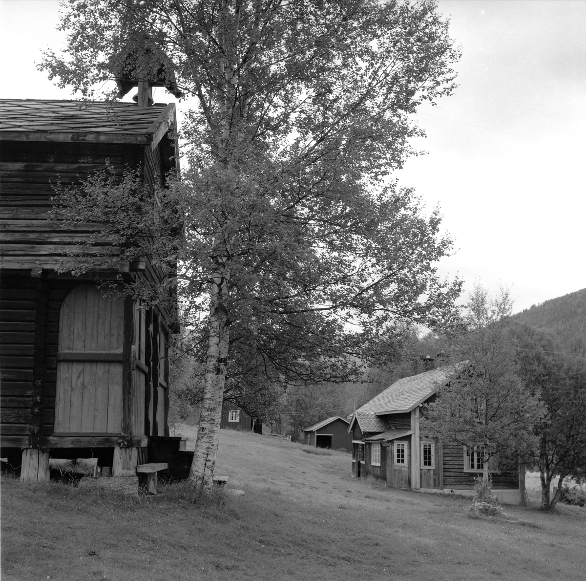 Vigerust, Dovre, Oppland, august 1959. Gårdstun og bygninger.