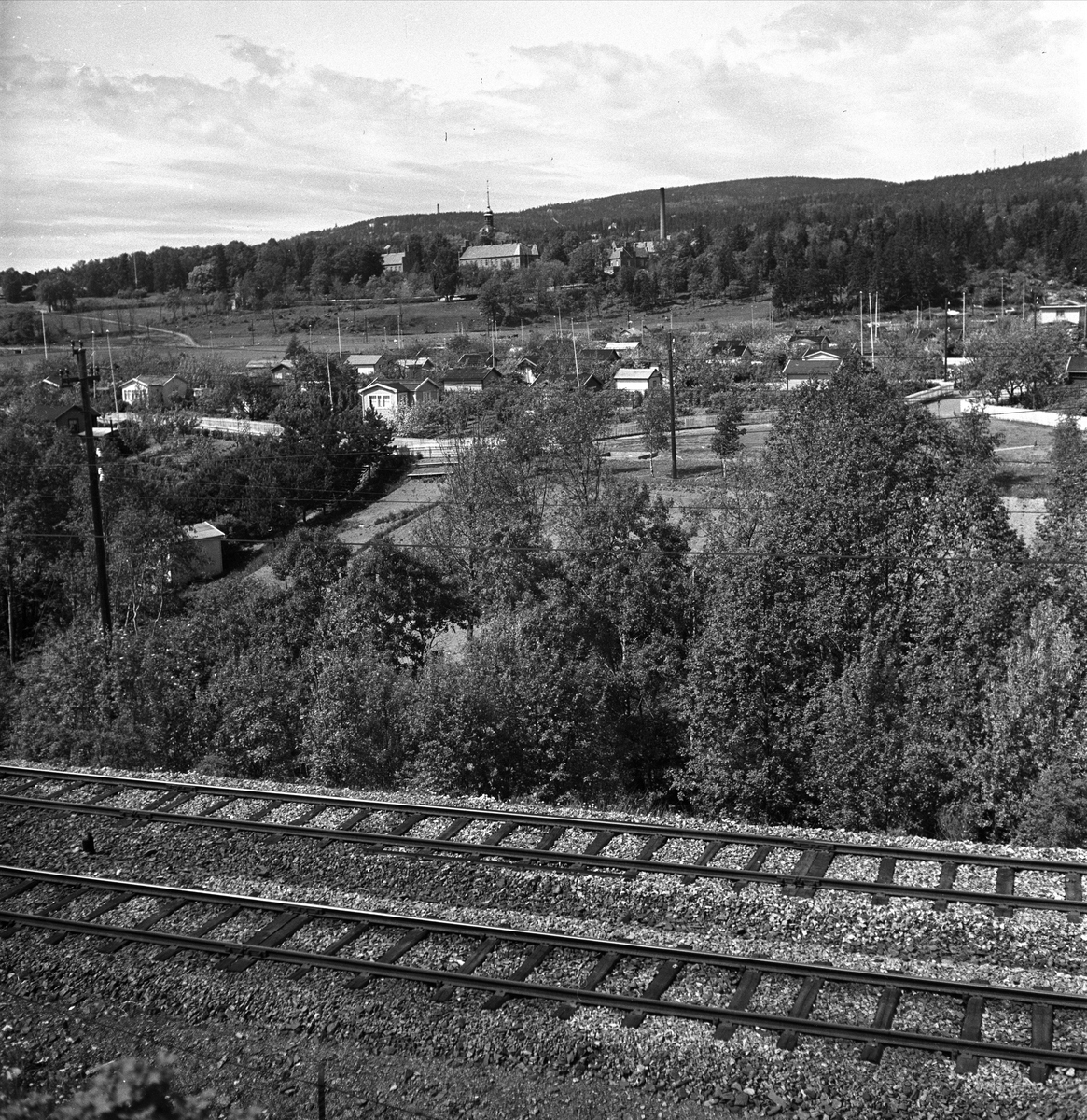 Sogn Hagekoloni, Oslo, juni 1942. Landskap, kolonihage og trikkespor.