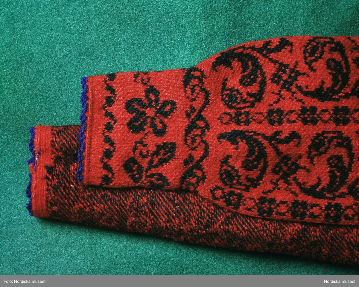Ärmar till stickad tröja från Svedjebyn, Floda socken, Dalarna. Inv.nr NM.0129297