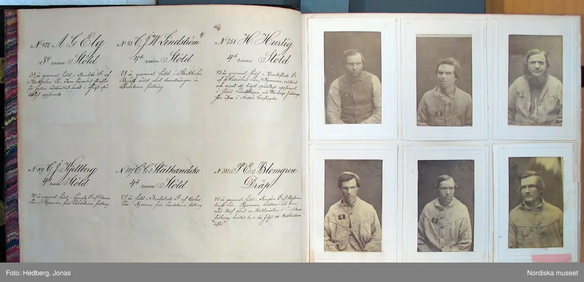 Ur "Photografiskt Album för år 1861 öfver fångar förvarade å Warbergs fästning". Fånge N:o 109 C.J. Kjellberg. Fjärde resan stöld. 40 år gammal, född i Ljungby sn., Kalmar län.  Rymmare från Landskrona fästning.