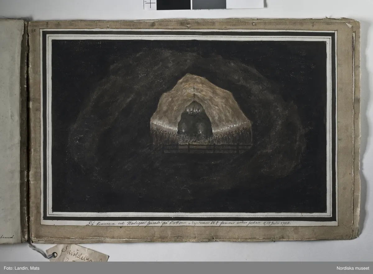 Album med titeln "Resan till Dalarna 1794". Akvareller utförda av greve Anders Fredrik Skjöldebrand (1757-1834) Falu koppargruva