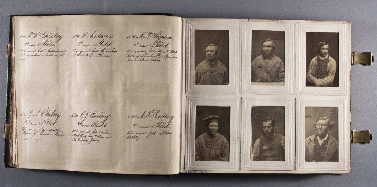 "Photografiskt Album för år 1861 öfver fångar förvarade å Warbergs fästning".  Samt i samma album : "Photografiskt Album för år 1861 öfver fångar förvarade å Landskrona fästning".