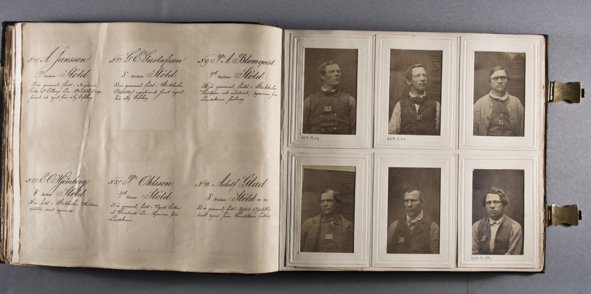 "Photografiskt Album för år 1861 öfver fångar förvarade å Warbergs fästning".  Samt i samma album : "Photografiskt Album för år 1861 öfver fångar förvarade å Landskrona fästning".
