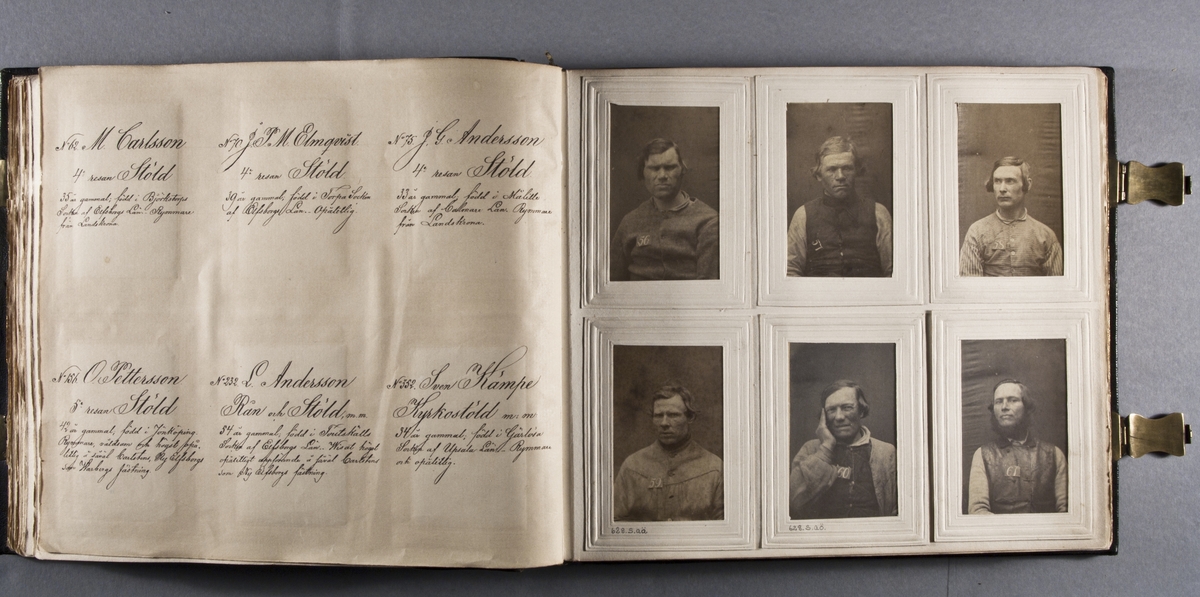 "Photografiskt Album för år 1861 öfver fångar förvarade å Warbergs fästning".  Samt i samma album : "Photografiskt Album för år 1861 öfver fångar förvarade å Landskrona fästning".