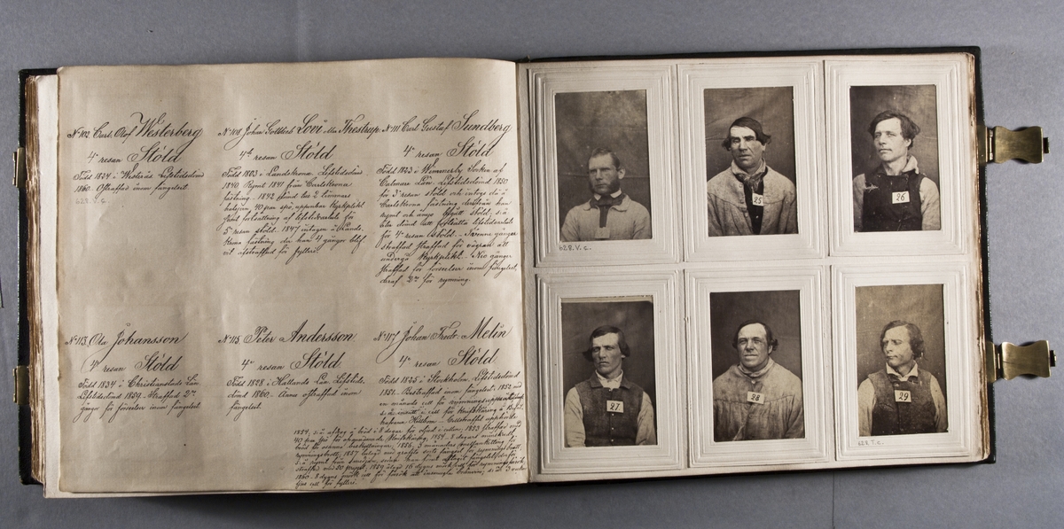 "Photografiskt Album för år 1861 öfver fångar förvarade å Warbergs fästning".  Samt i samma album : "Photografiskt Album för år 1861 öfver fångar förvarade å Landskrona fästning".