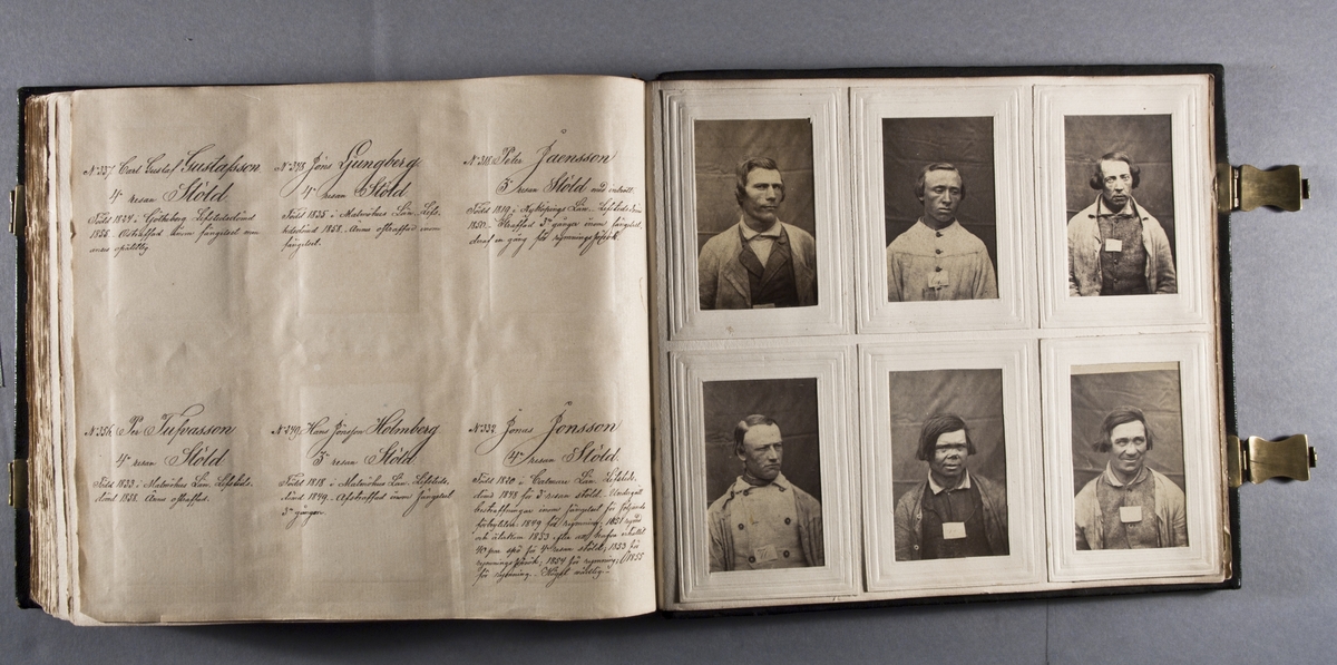 "Photografiskt Album för år 1861 öfver fångar förvarade å Warbergs fästning".  Samt i samma album : "Photografiskt Album för år 1861 öfver fångar förvarade å Landskrona fästning".